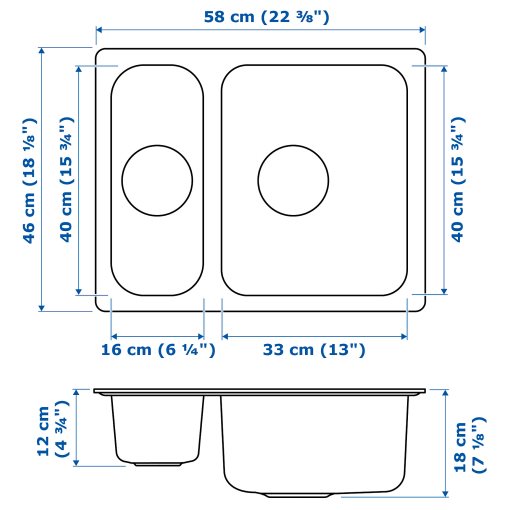 HILLESJÖN, inset sink 1 1/2 bowl, 58x46 cm, 491.406.31