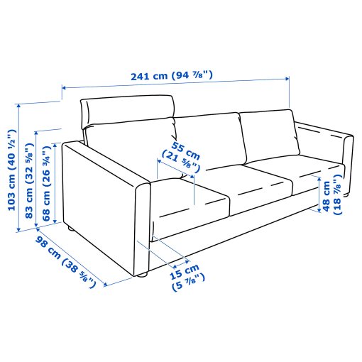 VIMLE, 3-seat sofa with headrest, 493.990.36