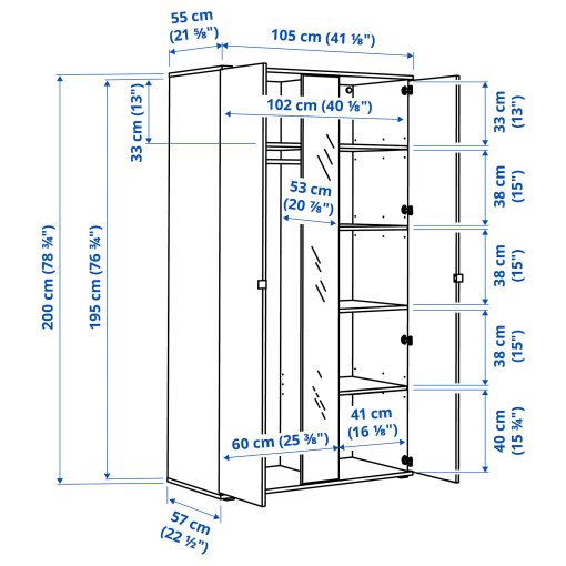 VIHALS, wardrobe combination, 245x57x200 cm, 494.421.86