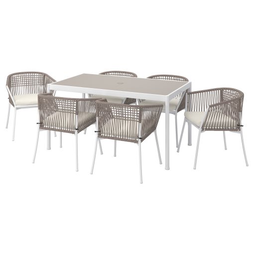 SEGERÖN, table/6 chairs with armrests/outdoor, 147 cm, 494.948.49