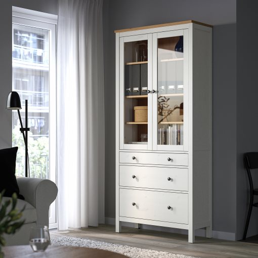 HEMNES, glass-door cabinet with 3 drawers, 504.135.07