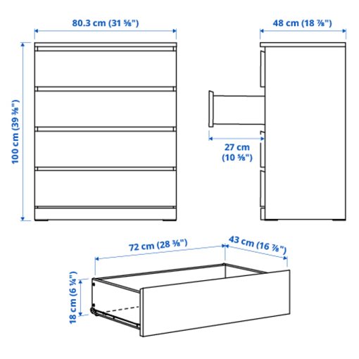 MALM, chest of 4 drawers/high-gloss, 80x100 cm, 504.240.54