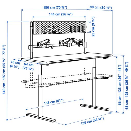 MÅLOMRÅDE, electric gaming desk sit/stand with monitor arms, 180x80 cm, 505.858.05