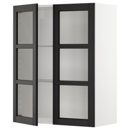 METOD, wall cabinet with shelves/2 glass doors, 80x100 cm, 594.562.05