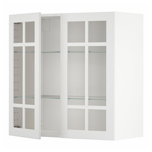 METOD, wall cabinet with shelves/2 glass doors, 80x80 cm, 594.595.05