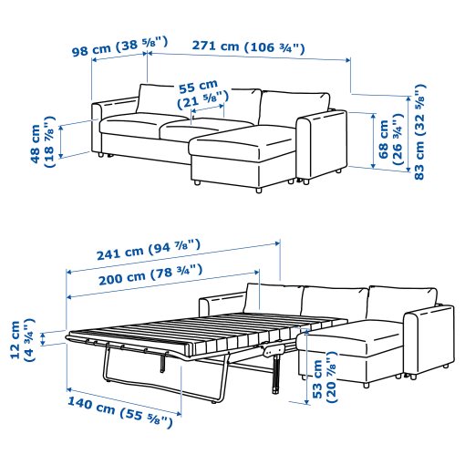 VIMLE, καναπές-κρεβάτι 3 θέσεων με σεζλόνγκ, 594.773.59