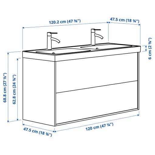 ANGSJON/BACKSJON, wash-stand with drawers/wash-basin/taps, 120x48x69 cm, 595.140.12