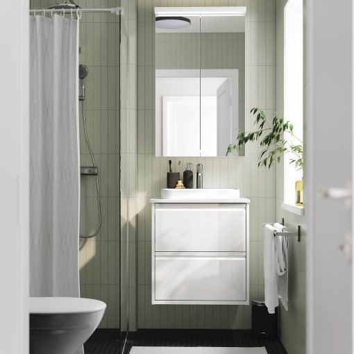 ANGSJON/BACKSJON, wash-stand with drawers/wash-basin/tap/high-gloss, 62x49x71 cm, 595.213.62