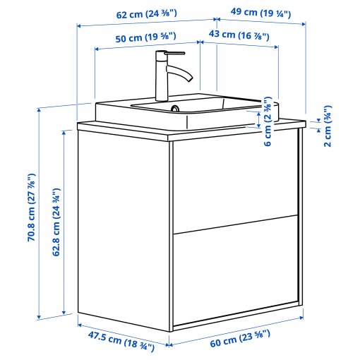 ANGSJON/BACKSJON, wash-stand with drawers/wash-basin/tap/high-gloss, 62x49x71 cm, 595.213.62