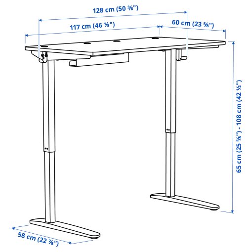 RELATERA, desk combination sit/stand, 117x60 cm, 595.557.62