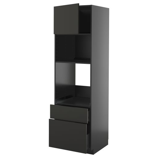 METOD/KNIVSHULT, high cabinet for oven/microwave with door/2 drawers, 60x60x200 cm, 595.871.26