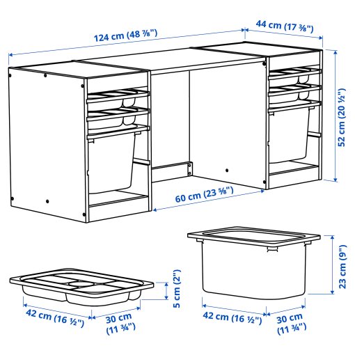 TROFAST, desk with storage boxes/trays, 124x44x52 cm, 596.139.41