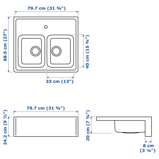 BREDSJÖN, sink bowl, 2 bowls with visible front, 603.743.60