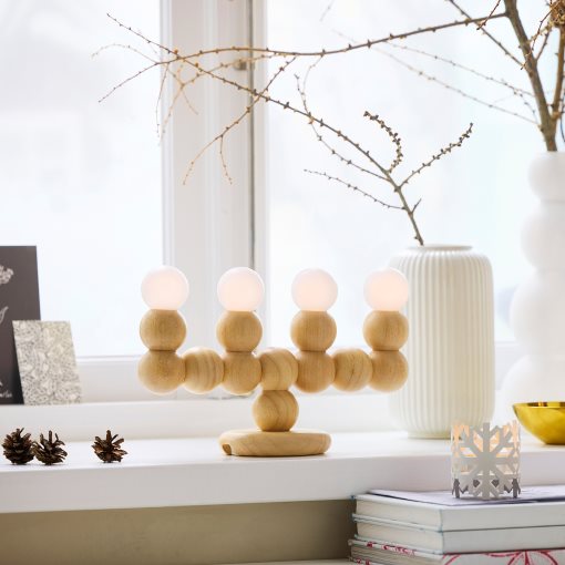 STRÅLA, candelabra with built in LED light source, battery-operated/white, 606.066.47