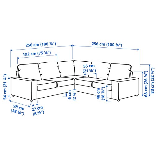 VIMLE, γωνιακός καναπές, 4 θέσεων με πλατιά μπράτσα, 694.017.93