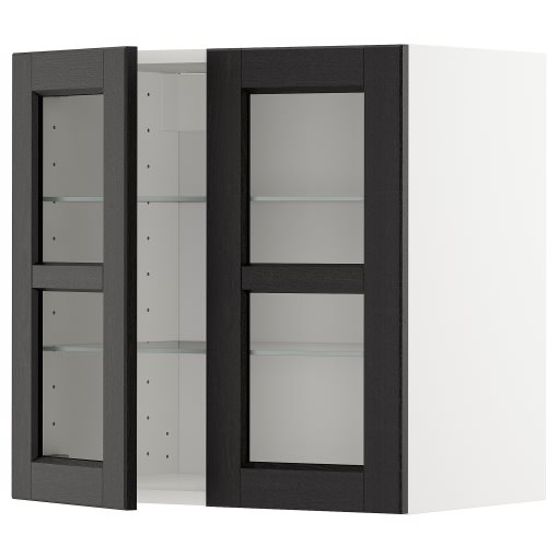 METOD, wall cabinet with shelves/2 glass doors, 60x60 cm, 694.599.39
