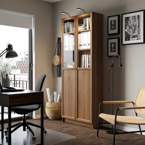 BILLY/OXBERG, bookcase with panel/glass doors, 80x30x202 cm, 694.833.26