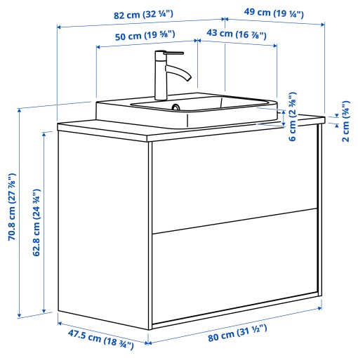 ANGSJON/BACKSJON, wash-stand with drawers/wash-basin/tap/high-gloss, 82x49x71 cm, 695.140.83