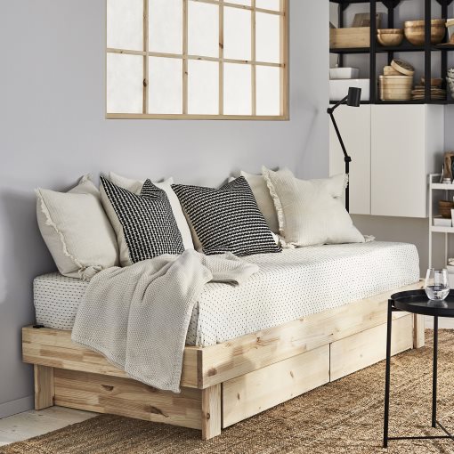 GLAMBERGET, extendable bed with storage and 2 mattresses, 80x200 cm, 695.683.54