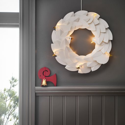 STRÅLA, wreath with built in LED light source/battery-operated, doves, 706.005.36
