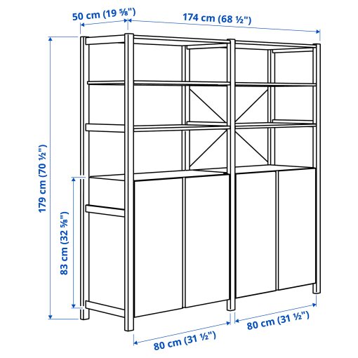 IVAR, 2 sections/shelves/cabinet, 174x50x179 cm, 792.483.62