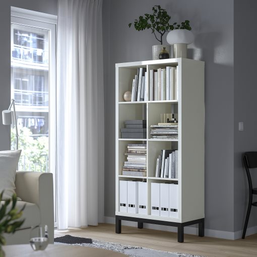 KALLAX, shelving unit with underframe/high-gloss, 77x164 cm, 794.426.46
