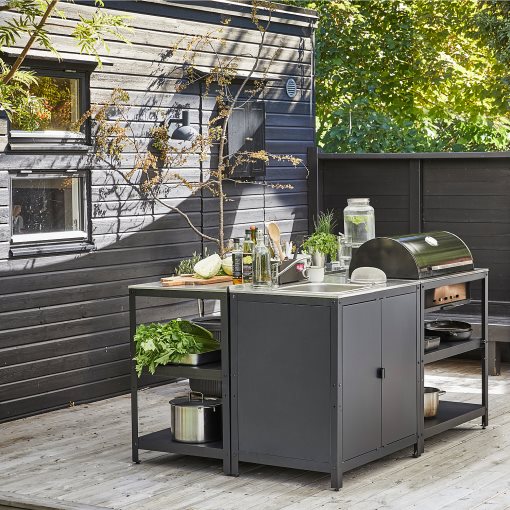 GRILLSKÄR, kitchen sink unit/charcoal barbecue/outdoor, 344x61 cm, 794.968.80