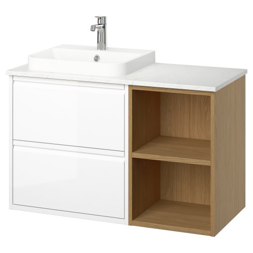 ANGSJON/BACKSJON, έπιπλο νιπτήρα/νιπτήρας/μπαταρία, 102x49x71 cm, 795.284.14
