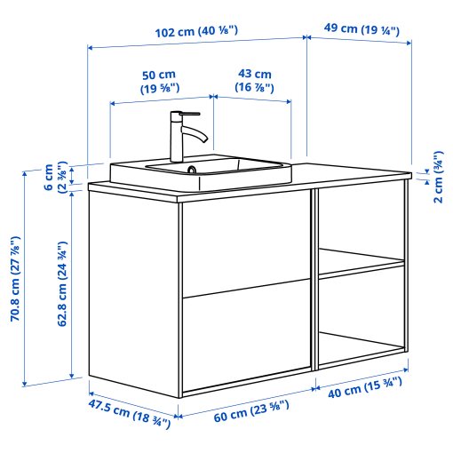 ANGSJON/BACKSJON, έπιπλο νιπτήρα/νιπτήρας/μπαταρία, 102x49x71 cm, 795.284.14