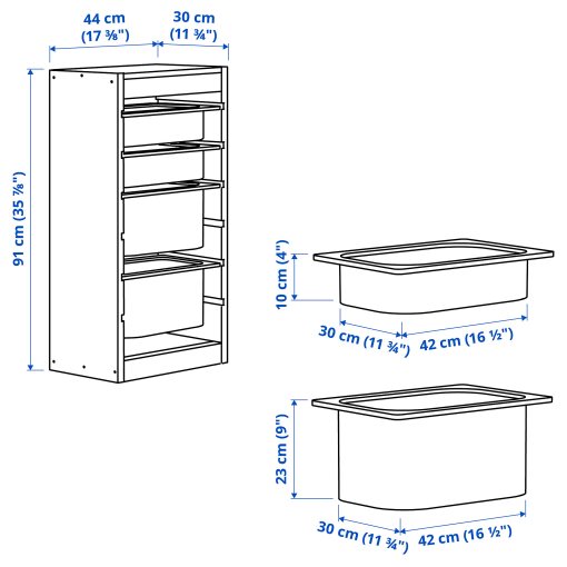 TROFAST, σύνθεση αποθήκευσης με κουτιά, 44x30x91 cm, 795.752.12