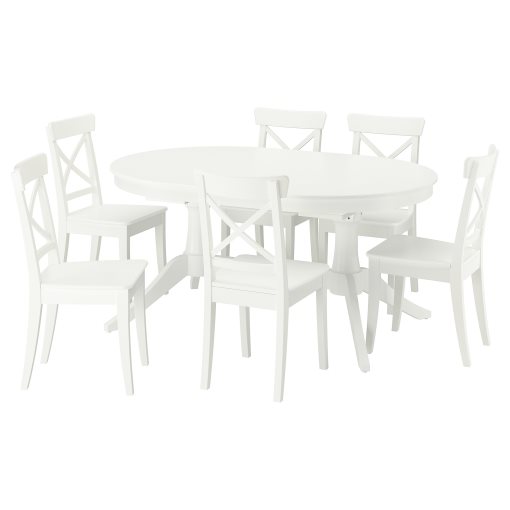 ROSENTORP, τραπέζι και 6 καρέκλες, 160/215x110 cm, 796.101.35
