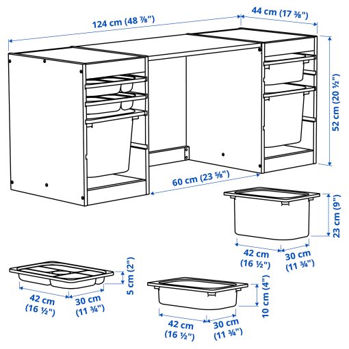 TROFAST, desk with storage boxes/trays, 124x44x52 cm, 796.139.21