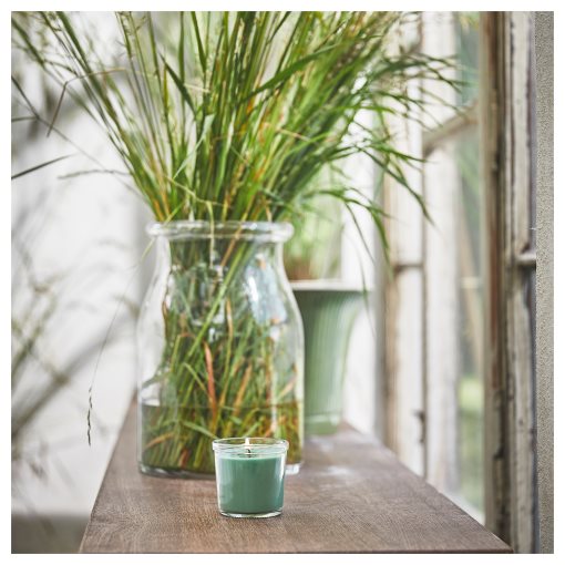 HEDERSAM, scented candle in glass/Fresh grass, 20 hr, 805.023.66