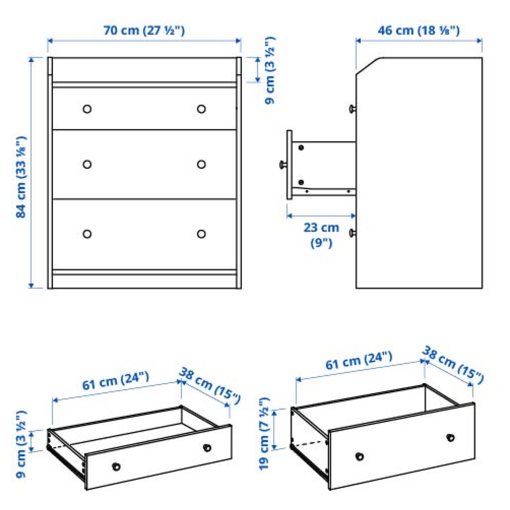 HAUGA, chest of 3 drawers, 70x46x84 cm, 805.815.18