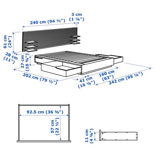 MANDAL, bed with headboard, 160x202 cm, 890.949.48
