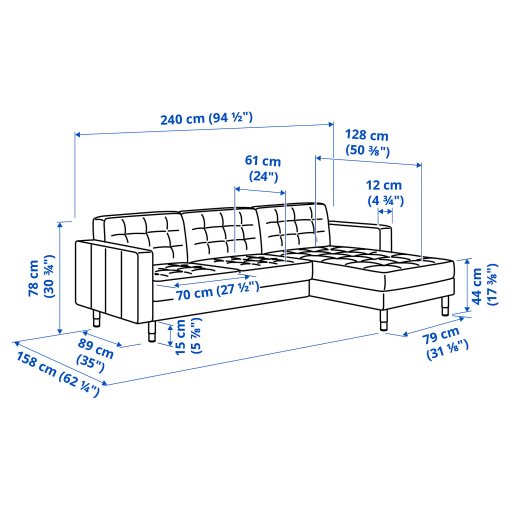 LANDSKRONA, 3-seat sofa with chaise longue, 892.726.67