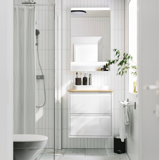 ANGSJON/BACKSJON, wash-stand with drawers/wash-basin/tap/high-gloss, 62x49x71 cm, 895.210.49