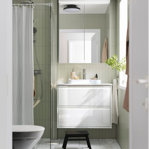 ANGSJON/BACKSJON, wash-stand with drawers/wash-basin/tap/high-gloss, 82x49x71 cm, 895.213.89