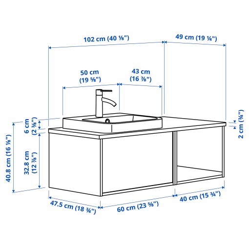 ANGSJON/BACKSJON, έπιπλο νιπτήρα/νιπτήρας/μπαταρία, 102x49x41 cm, 895.284.56
