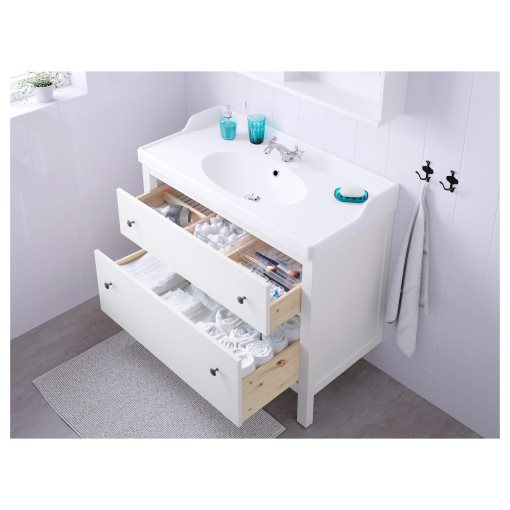 HEMNES/RUTSJON, βάση νιπτήρα με συρτάρια/νιπτήρα/μπαταρία, 102x49x95 cm, 895.468.27