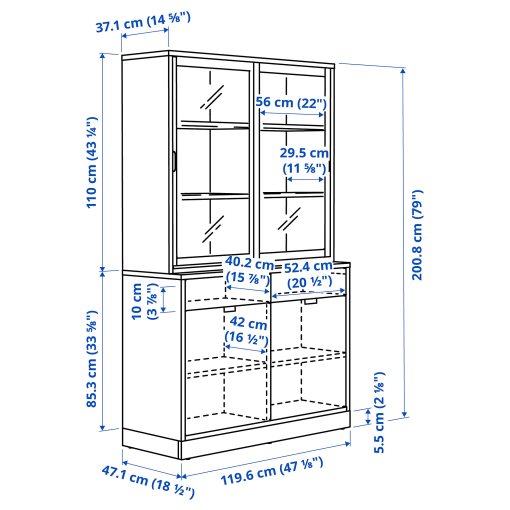 TONSTAD, storage combination with sliding glass doors, 120x47x201 cm, 895.717.65