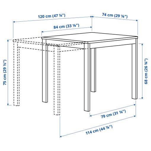VIHALS, table and 4 chairs, 84/120x74 cm, 895.899.54