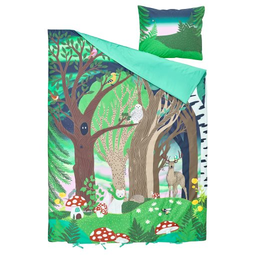 SKOGSDUVA, duvet cover and pillowcase/forest pattern, 150x200/50x60 cm, 905.768.56