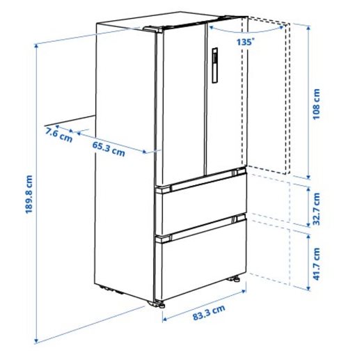 RIBBENÅS, french door fridge/freezer/IKEA 700 freestanding/347/169 l, 905.807.59