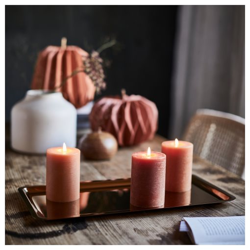 HOSTAGILLE, unscented pillar candle/3 pack, 10 cm, 905.975.66
