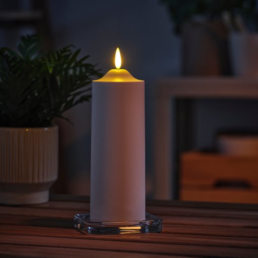 SMÅLOM, κερί στήλης με ενσωματωμένο φωτισμό LED/λειτουργία με μπαταρία, 19 cm, 906.115.91