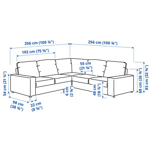 VIMLE, corner sofa, 4-seat with wide armrests, 994.017.96
