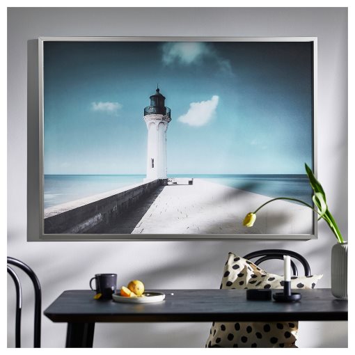 BJÖRKSTA, picture with frame/white lighthouse, 140x100 cm, 995.089.19