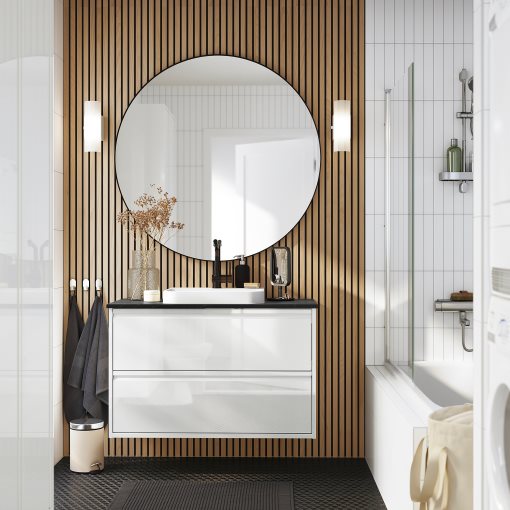 ANGSJON/BACKSJON, wash-stand with drawers/wash-basin/tap/high-gloss, 102x49x71 cm, 995.215.91