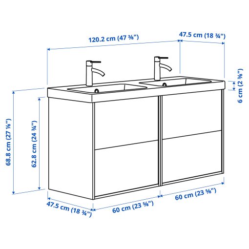 ANGSJON/BACKSJON, wash-stand/wash-basin/taps, 122x49x69 cm, 995.285.35